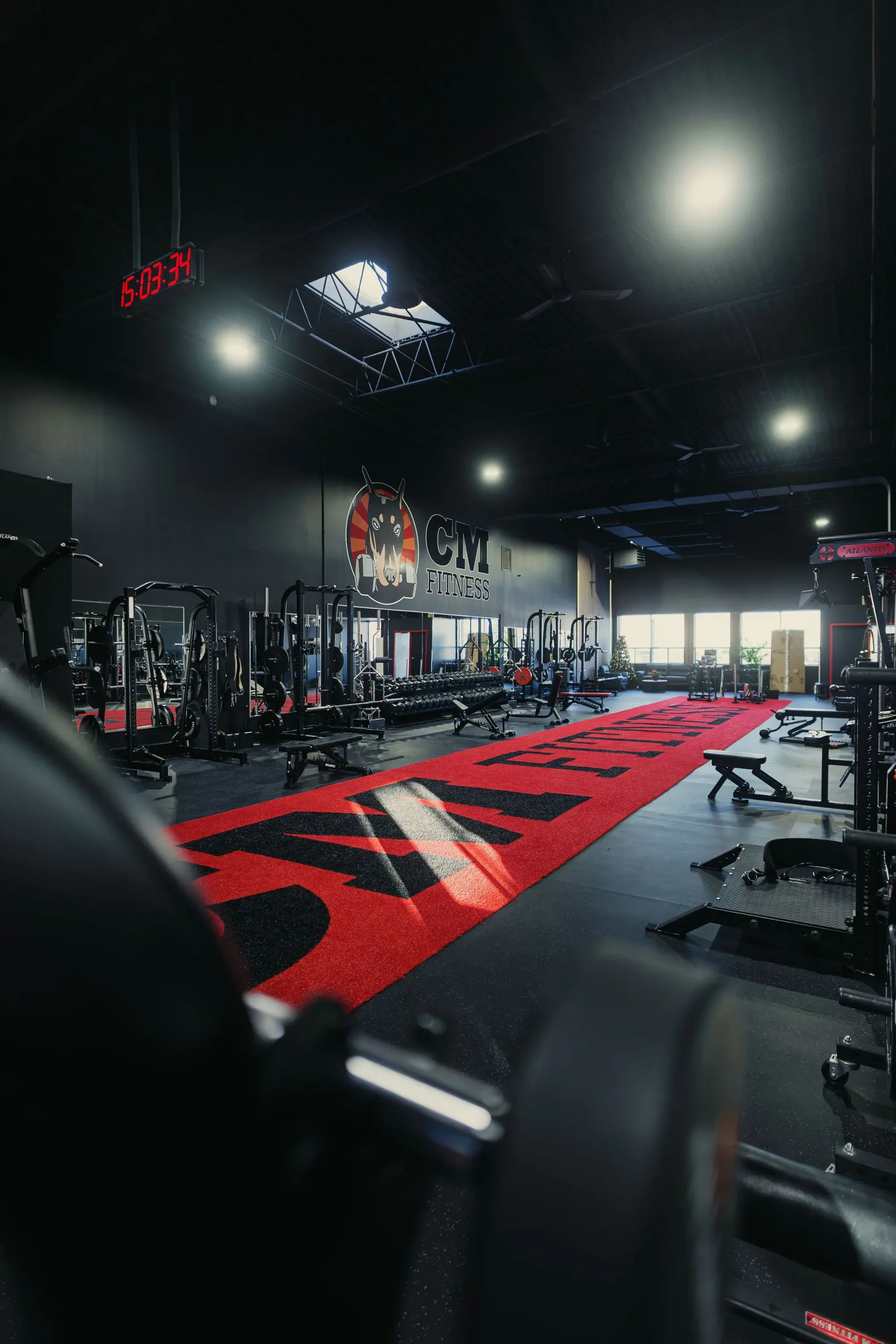 Gym commercial CM Fitness avec plancher de caoutchouc et turf
